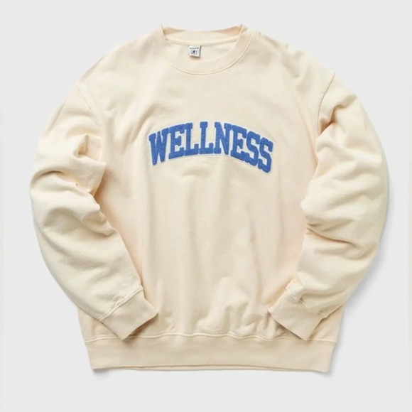 NWOT Sporty & Rich Wellness Letterman Boucle Cream Crewneck Sweatshirt Small - Picture 4 of 9